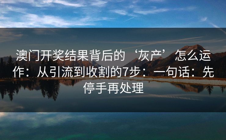 澳门开奖结果背后的‘灰产’怎么运作：从引流到收割的7步：一句话：先停手再处理